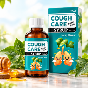 Cough Care sugar-free ivy leaf syrup in a 120 ml bottle