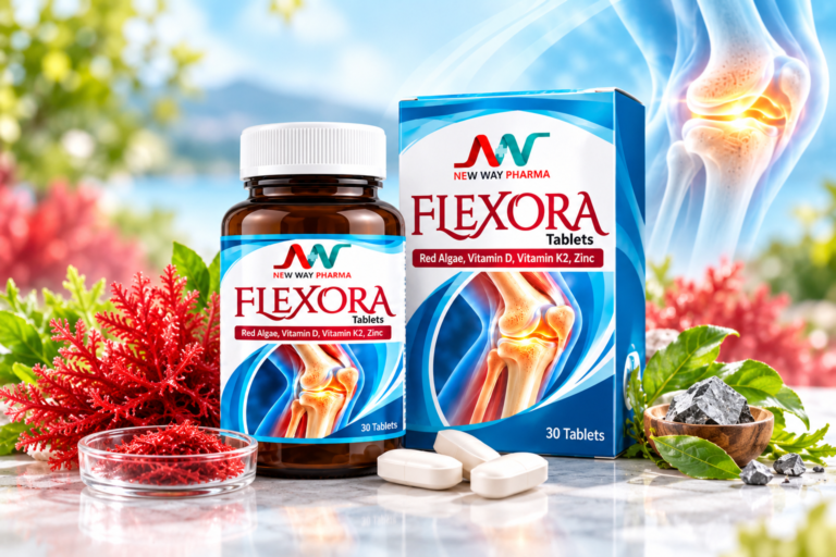 Flexora bone and joint support tablets with bottle and carton